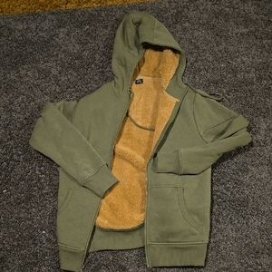 Olive Green Fur-Lined Hoodie Zip Up